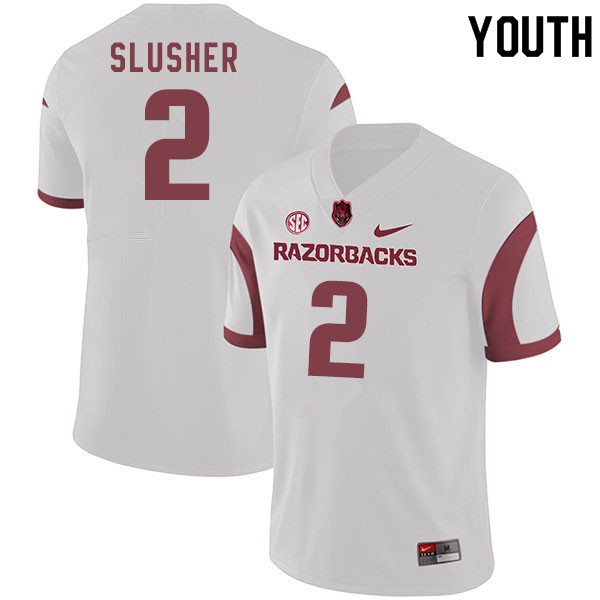 Youth #2 Myles Slusher Arkansas Razorbacks College Football Jerseys Sale-White - Click Image to Close